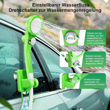 Портативна електродушова система Campingdusche з акумулятором 4500mAh, IPX7, дисплей, для кемпінгу, відпочинку на природі, автомийки, зелена