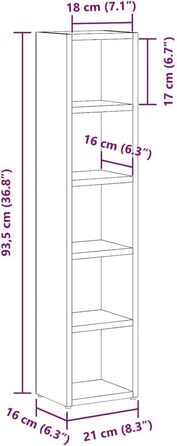Стелаж для полиці VidaXL 2 шт., сірий Sonoma, 21 x 16 x 93.5 см - для спальні, вітальні, офісу