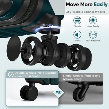 Набір валіз SHOWKOO 2 шт. з жорстким корпусом, 65см+75см, розширюваний, ультралегкий, полікарбонат, з TSA замком та 4 колесами (темно-зелений, XL/75см)