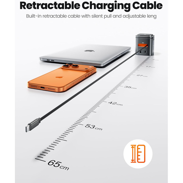 Зарядний пристрій Toocki 80W GaN з USB-C та USB-A, 6 портів, з вбудованим кабелем та MagSafe для MacBook, iPhone 17 Pro Max, Galaxy S24 та інших пристроїв
