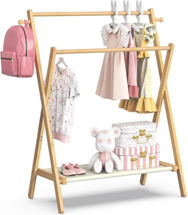 Kids' Clothes Rack, Small Clothes Rack for Toddlers and Pets, Dress-Up Rack with Shelf and Double Rods, Foldable Clothes Rack for Kids' Rooms (Standard Size)
