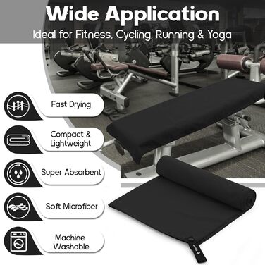 Набір рушників з мікрофібри 2 шт. | 180x60 см великий рушник для душу + 80x40 см маленький рушник для обличчя | Швидковисихаючі рушники з мікрофібри, спортивний рушник для фітнесу, пляжу, спортзалу (Чорний)
