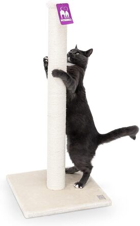 Petrebels Premium Quality Scratching Post Maine, 90 cm High, with Extra Stable Base Plate and Natural Sisal Post, 40 x 40 x 90 cm, Cream/Beige Color