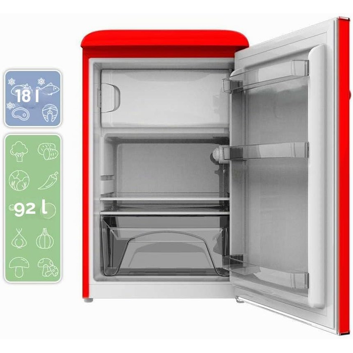 Міні-холодильник Cecotec Bolero CoolMarket TT Origin 110 Red 110л – ретро дизайн, клас E, LED-підсвітка
