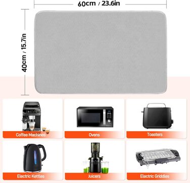 Термостійкий килимок під фритюрницю 2 шт. 40 x 45 см, 1 мм - захист від нагріву, для кухонних стільниць, масло- та водовідштовхувальний, легко миється (сірий, 40x60x0.1 см)