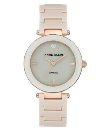 Жіночий годинник Anne Klein з діамантовим циферблатом та керамічним браслетом (Tanne/Rotgold)