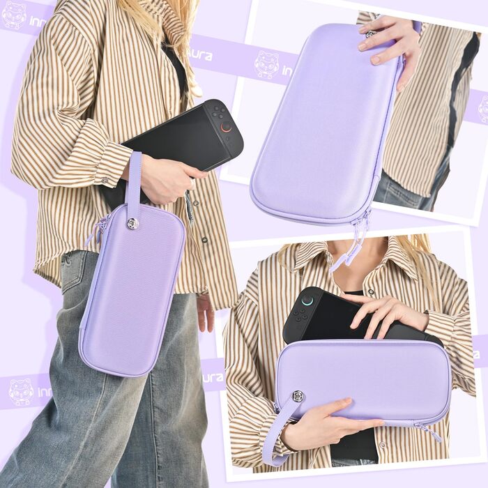 Чохол для Nintendo Switch 2 innoAura Switch 2 Tasche, фіолетовий (Galaxy Lila) - водостійкий, з амортизацією, відділенням для AirTag та великою сітчастою кишенею