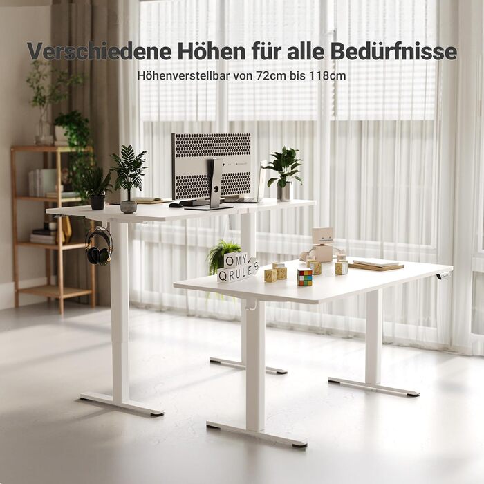 Claiks Electric Height Adjustable Desk 140x70cm - Standing Desk with Cable Management & Memory Function | White Top | Ergonomic Design for Home Office