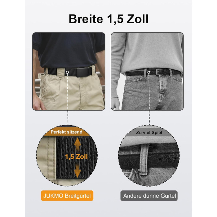Чоловічий шкіряний ремінь JUKMO з автоматичною застібкою, нейлон 3,8 см, розмір M (91-105 см), чорний