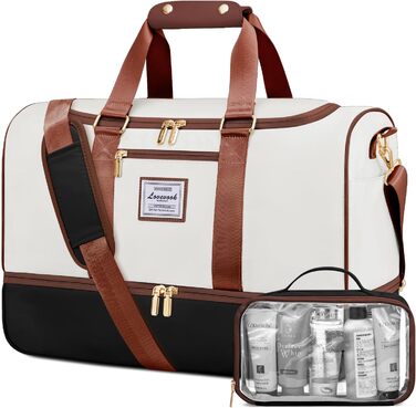 Сумка-валіза LOVEVOOK 37L для ручної поклажі: Weekender, спортивна, пляжна, з відділенням для взуття та мокрих речей, водонепроникна, для подорожей та відпочинку (M, Бежево-чорно-коричнева)