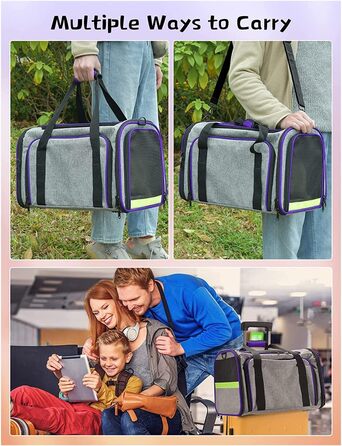 Транспортна переноска для тварин сіра/фіолетова: переноска для котів та собак, переноска-будка, сумка-переноска