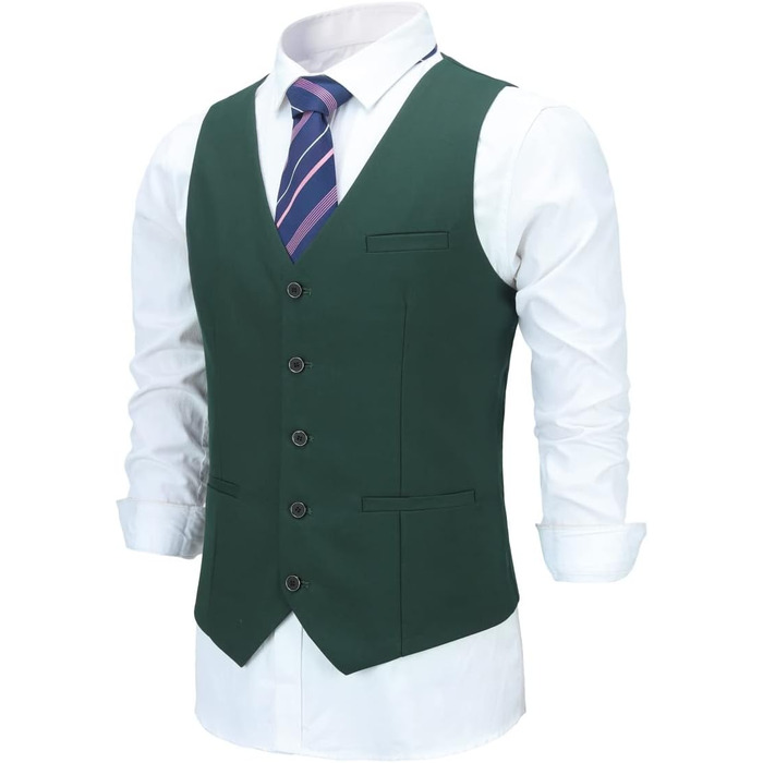 Чоловіча жилетка Allthemen V-подібний виріз, однобортна, Slim Fit, для ділового костюма, жилетка-вест (3XL, Зелений)