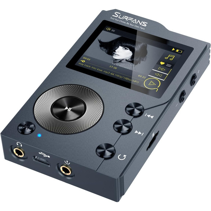 Surfans F20 - MP3 плеєр з Bluetooth 5.2, DSD DAC, без втрат високоякісний цифровий звук, портативний аудіоплеєр з 64GB карткою пам'яті, розширювана до 256GB