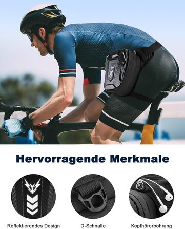 Мотосумка на стегно Beintasche, поясна сумка для чоловіків та жінок, розширена місткість, світловідбиваючі смуги та регульований ремінь, рюкзаки та сумки для велоспорту та піших прогулянок