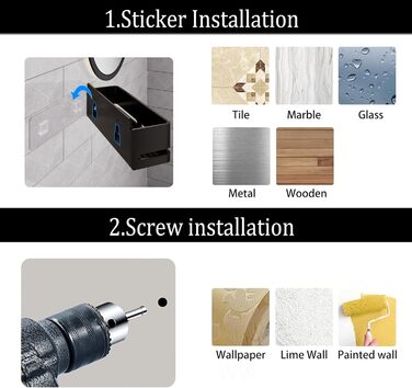 Набір полиць для ванної кімнати (5 шт.) з мильничкою та тримачем для зубних щіток, без свердління, для ванної та кухні (Сірий/Чорний)