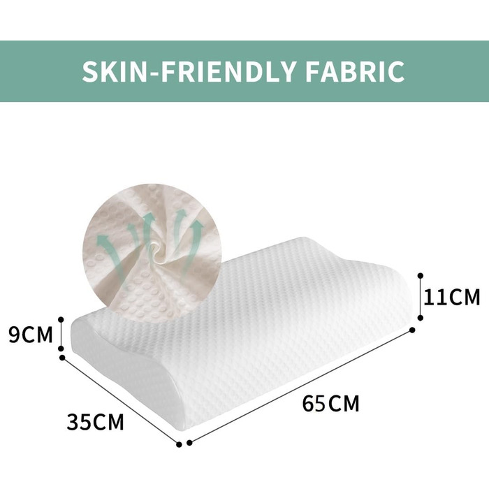 Good Night Memory Foam Cervical Orthopedic Neck Support Ergonomic Pillow Contour Groove Pillow for Neck Pain Side Sleepers (65 * 35 * 11/9)