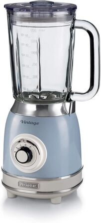 Vintage Ariete 583 Glass Mixer, Retro Multi-Function Mixer with 4 Blades, 4 Speeds + Pulse Function, Ice-Crusher Function, 1.5 Liter Capacity, 1000W, Light Blue Blue Single