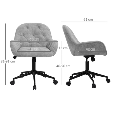 Vinsetto Adjustable Swivel Chair, Ergonomic Office Chair with Velvet-Look Finish in Light Gray for Living Room & Office