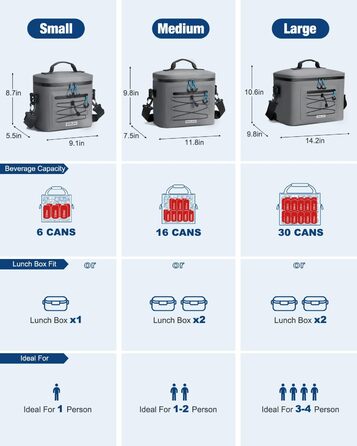 Термосумка-холодильник 15/24L, водовідштовхуюча, для пікніків, пляжу, кемпінгу, офісу, транспортування продуктів, сіра