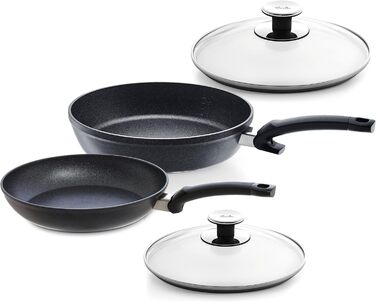 Сковорода Fissler Adamant Comfort алюмінієва з антипригарним і стійким до подряпин покриттям для індукції, набір 24+28 см з 2 кришками