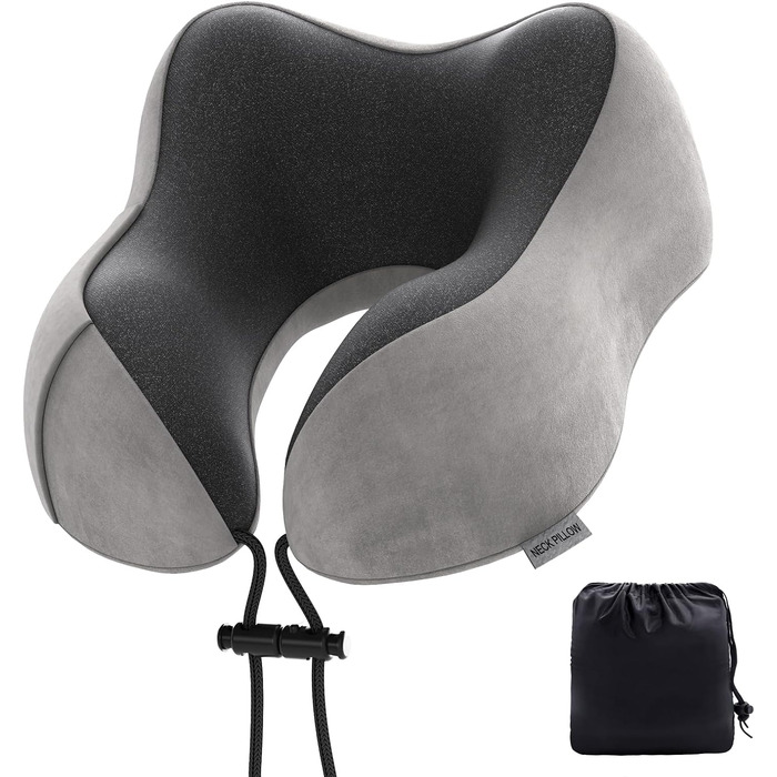 Подушка для шиї Sender Reisekissen з Memory Foam - зручна для подорожей літаком, потягом, авто. Сірого кольору.