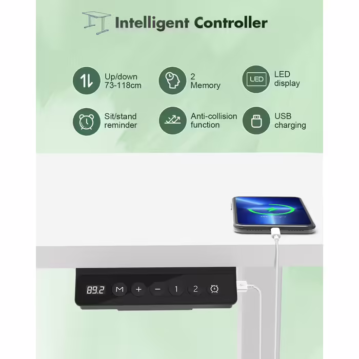 Devoko Height-Adjustable Desk with USB Port, Electric Standing Desk, Height-Adjustable Sit-Stand Adjustable Computer Desk, Standing Desk, Office Desk, Adjustable Desk, 160x70cm, White 160 x 70 cm White