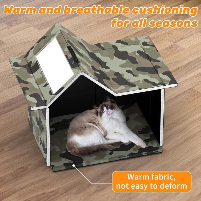 Кіт Будинок для вулиці, зимостійкий, знімні подушки, захист від холоду для котів, з дверними завісами, легко збирається, зелений, 33 x 38 x 43 см