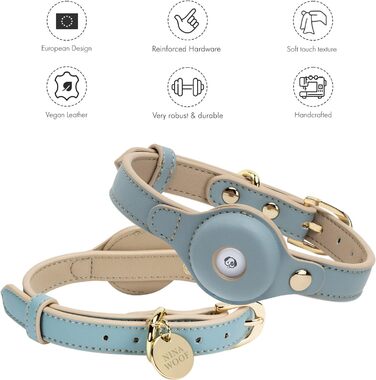 Cupertino Dog Collars, Harnesses & Leashes made of vegan leather with dog tracker device holder, adjustable dog collar (Small (Neck: 12x15), Pink) (Medium (Neck: 15x19), Blue)