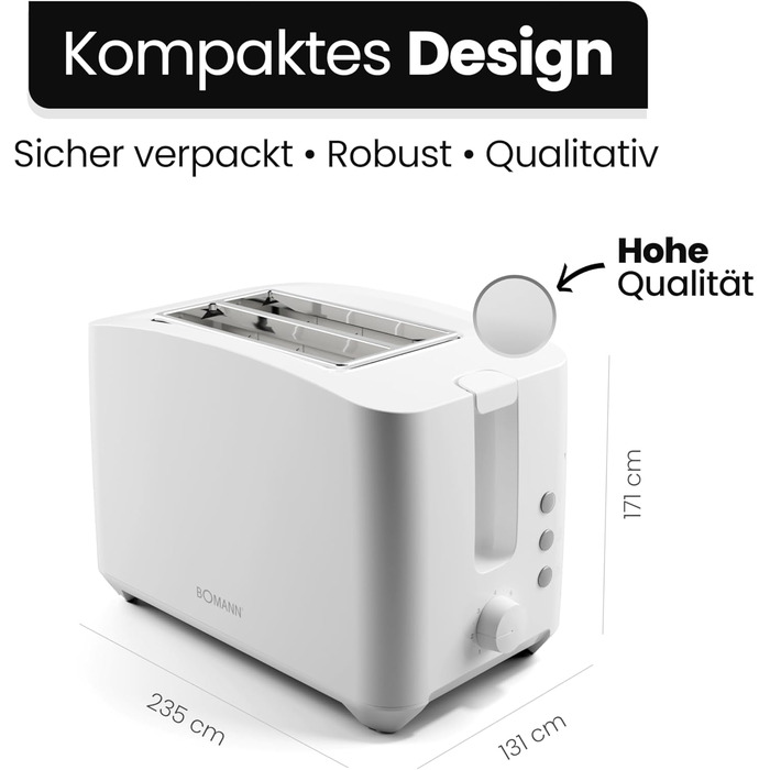 Тостер Bomann TA 6065 CB білий: 2 відділення, підставка для бургерів, функція підйому, розморожування та підігріву | Модель 2024