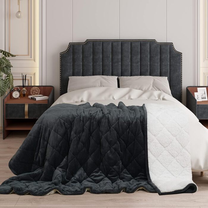 WOLTU Вага ковдра, терапевтична ковдра для дорослих, двостороння вага ковдра з скляними кульками, антистрес, м'яка, з фланелі та шерпи, 9 кг, 150 x 200 см, чорна