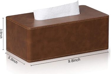 GOLRANLYE Cosmetic Tissue Box, 25×13.5×9.5 cm PU Leather Modern Tissue Box Rectangular for Bathroom Bedroom Dining Room Office and More (Brown)