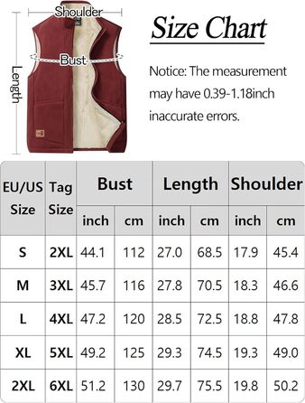 Чоловіча флісова жилетка AIEOE для осені та зими - тепла жилетка з 4 кишенями, стійким коміром, без рукавів - червона, розмір L