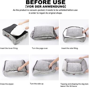 Dog Bed for Small and Medium Dogs 65x55x18cm, Washable Dog Cushions, Removable Cover, Dog Sofa Dog Basket with Raised Edges, Fluffy Cat Bed Dog Bed with Nubs, Dark Grey (55x45x16cm, Light Grey - Removable)
