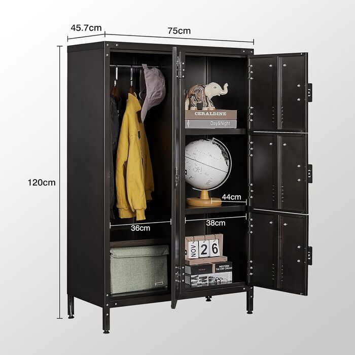 Metal Locker with Lockable Doors, Industrial Steel Cabinet for School, Home, Office, Garage, H140*W38*D46 cm (4 Doors)