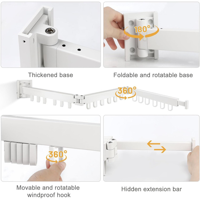 Настінна сушарка для білизни з висувною штангою 120 см, 18 гачків, біла | DREI