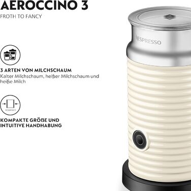Nespresso Aeroccino 3: електричний спінювач молока, 120 мл пінки, 240 мл гарячого молока, білий
