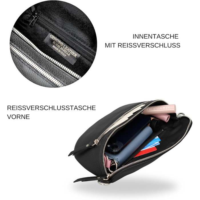 Жіноча сумка Brise Art Lucia з екошкіри, італійського виробництва: сумка через плече, поясна, 3 відділення (Чорний)