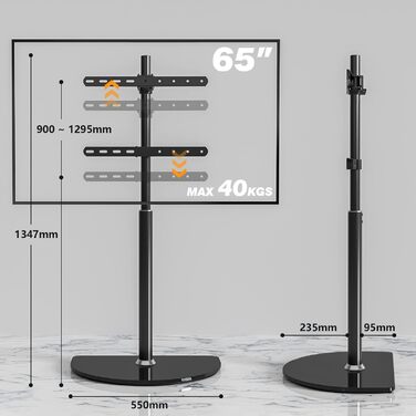 Adjustable TV Stand for 32-65 inch LED LCD OLED TVs - Swivel & Height Adjustable, up to 40kg, Cable Management