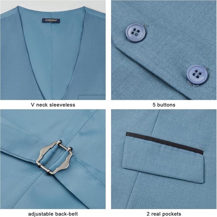 Жіночий елегантний костюмний жилет HISDERN для весілля, класичний однотонний, діловий, смокінг з кишенями (сталево-блакитний, XXL)