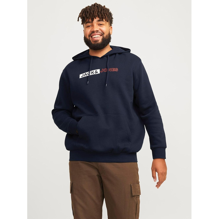 Чоловічий теплий худі з принтом JACK & JONES JJEOGO Basic — темно-синій, розмір 8XL
