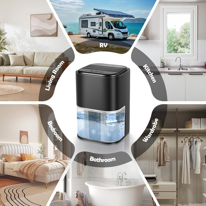 Електричний осушувач повітря 2L з автовимкненням та 7 кольоровим нічним світлом. Тихий осушувач для дому, квартири, ванної кімнати, підвалу (чорний)