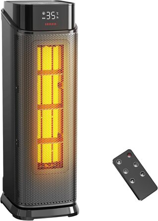 Електричний обігрівач QEXREED 2000W з PTC-нагрівачем, 4 режими, ECO-режим, осциляція 90°, таймер 24г, пульт ДУ, тихий та потужний, захист від перегріву та перекидання