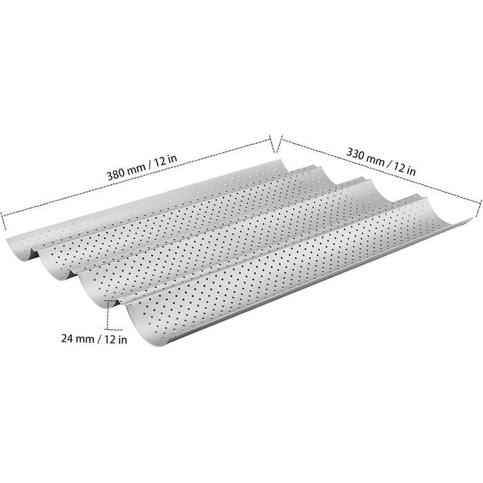 SYUTBOU 3-Piece Baguette Baking Pan, 4-Cavity, 38 x 33 x 2.4 cm Carbon Steel Baking Sheet for Baguettes, 4-Mold Baguette Pan with Non-Stick Coating, Baguette Pan Bread Mold Baguette Pan for 4 Baguettes