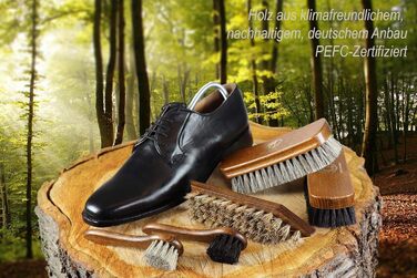 Premium Rosshaar Shoe Brush Shoe Care Set - 2 x Extra-Large Polishing Brushes - 2 x Rosshaar Application Brushes - 2 x Brand-Name Shoe Cream - Coconut Fiber Dirt Brush - Shoe Care Made in Germany