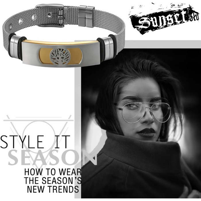 Чоловічий браслет Flongo з нержавіючої сталі, браслет-ланцюжок з символом Дерева життя, регульований, 2 шт., чорний/золотий