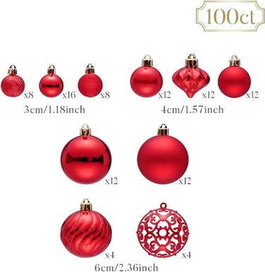 Набір прикрас для ялинки Valery Madelyn, 100 шт. ялинкові кулі з подарунковим пакуванням, червоні