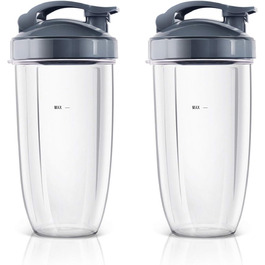 Комплект аксесуарів для Nutribullet: 2 чаші 940 мл (32 OZ) з кришками Flip Top, сумісні з блендерами 600W/900W, прозорі запасні стакани для соковижималки