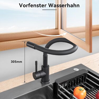 Змішувач кухонний CECIPA SOFETIY SERIE чорний з гнучким гусаком 360° для високого тиску, з нержавіючої сталі, для мийки, однолеверний