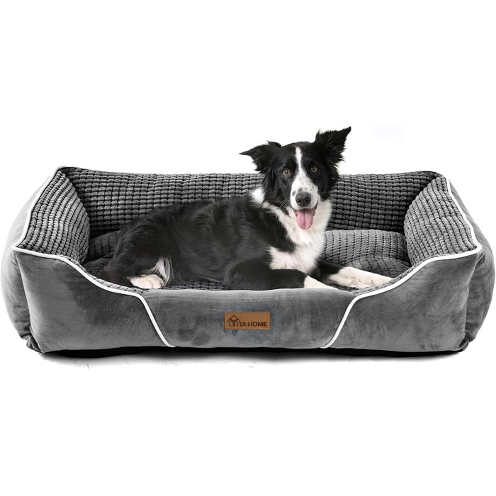 YITAHOME Dog Bed for Medium to Small Dogs, Dog Cushion, Dog Beds, 64x53cm, Non-Slip Base Dog Sofa, grey (76x61x23cm(L x W x H))