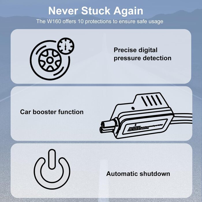 Портативний пусковий пристрій Starthilfe з компресором 150PSI, акумулятор 12V 6000A, для бензинових/дизельних авто, Powerbank з кабелями, LED-ліхтар, чорний